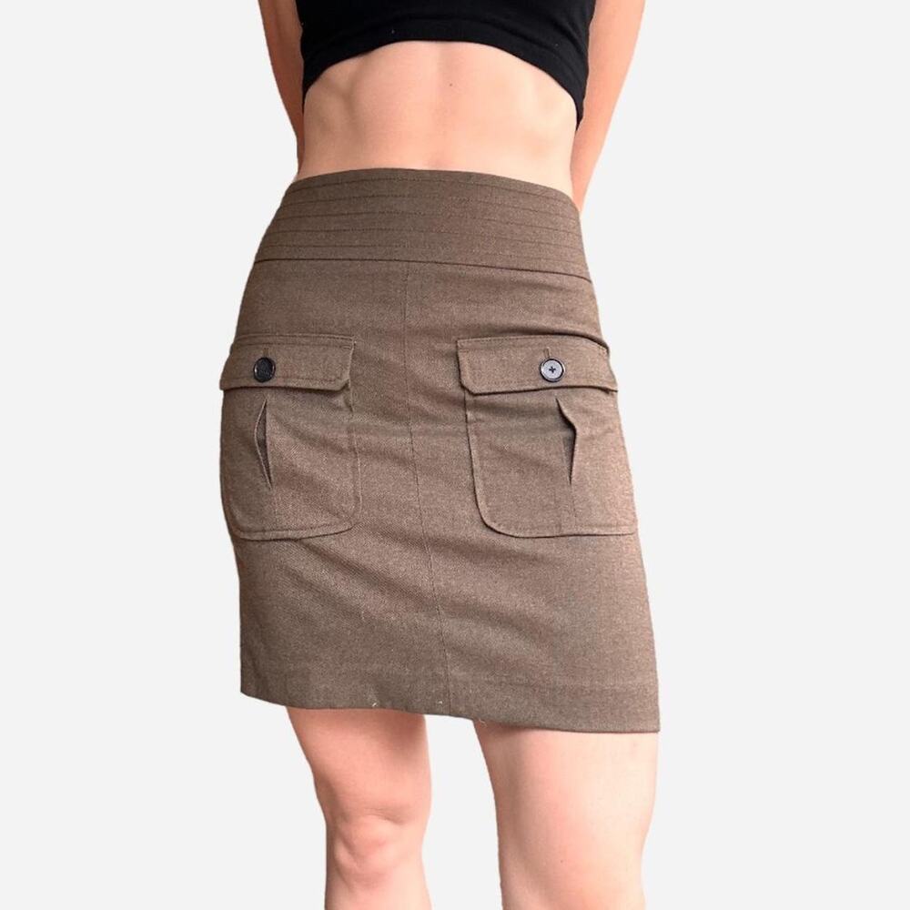 Ann Taylor Loft brown high waisted brown skirt pencil utility safari pockets 00